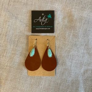 Leather faux turquoise Earrings